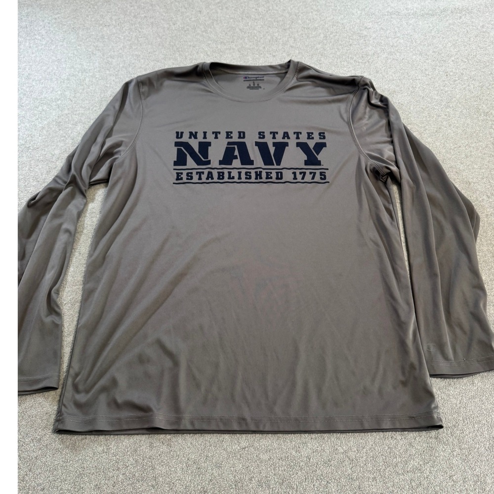 Champion US Navy Performance Shirt Mens Large Grey Excellent Long Sleeve Graphic